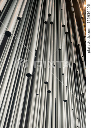 Suspended aluminum pipes, abstract tube for background. 133936496