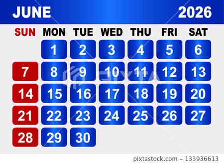 June 2026 Calendar Grid With Days And Dates vector illustration June 2026 Calendar Grid With Days And Dates vector illustration 133936613