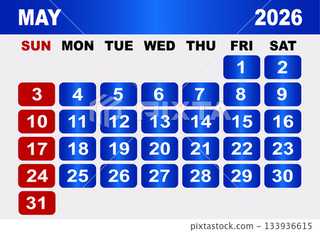 May 2026 Calendar Grid With Days And Dates vector illustration May 2026 Calendar Grid With Days And Dates vector illustration 133936615