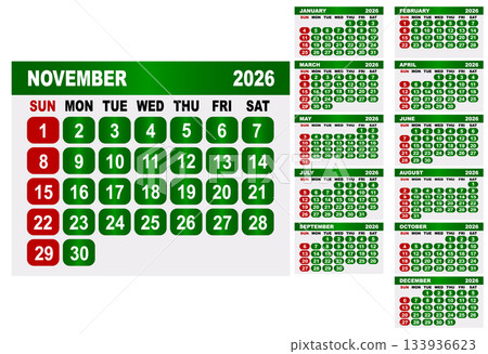 2026 Calendar Grid With November Highlighted And Monthly Overviews january february 133936623