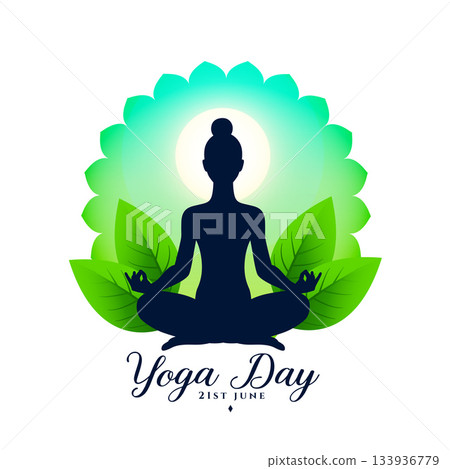 eco friendly yoga day 21st june event poster with green leaves eco friendly yoga day 21st june event poster with green leaves 133936779