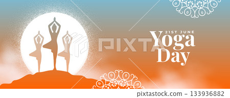 world yoga day morning banner woman practicing surya namaskar world yoga day morning banner woman practicing surya namaskar 133936882