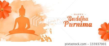 happy buddha purnima religious banner with floral design 133937001