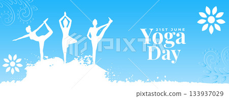 21st june world yoga day grungy banner woman in different asana 21st june world yoga day grungy banner woman in different asana 133937029