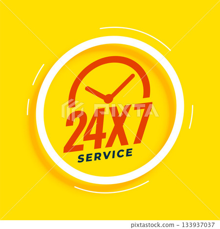 24 hrs and 7 days service assistant poster with clock sign 133937037