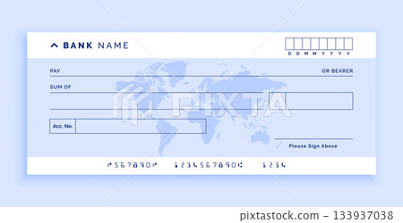 blank bank cheque paper mockup with worldmap design 133937038