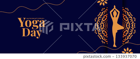 international yoga day purple banner woman in yoga posture international yoga day purple banner woman in yoga posture 133937070