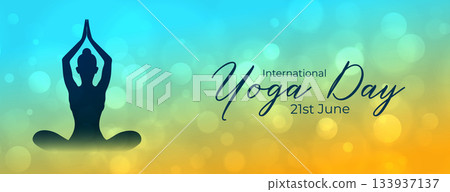 21st june world yoga day banner with bokeh effect 21st june world yoga day banner with bokeh effect 133937137