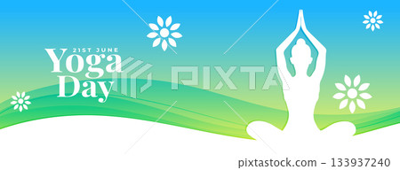 world yoga day banner woman doing asana in papercut style 133937240