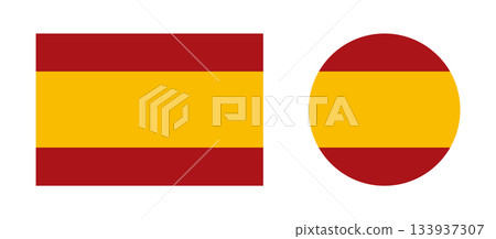 Spain flag rectangle, circle icons. Spain civil flag, ensign. Flag of Spain round, rectangular badges. 133937307