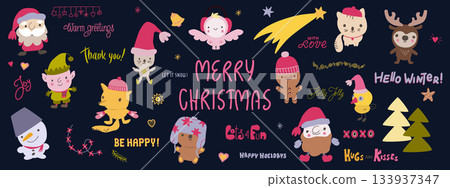 Cute Christmas and Winter Cartoon Element Set Illustration Cute Christmas and Winter Cartoon Element Set Illustration 133937347