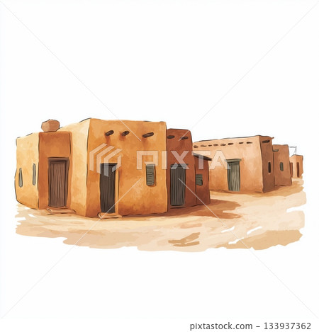 Agadez. Agadez hand drawn watercolor illustration on white background 133937362