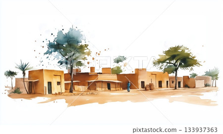 Agadez. Agadez hand drawn watercolor illustration on white background Agadez. Agadez hand drawn watercolor illustration on white background 133937363