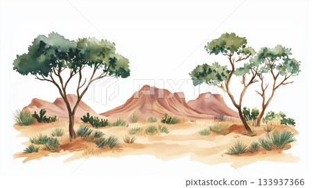 Air and Tenere Reserve. Air and Tenere Reserve hand drawn watercolor illustration on white background 133937366