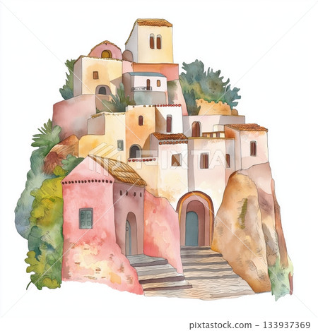 Aksum. Aksum hand drawn watercolor illustration on white background 133937369