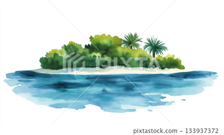 Aldabra Atoll. Aldabra Atoll hand drawn watercolor illustration on white background 133937372