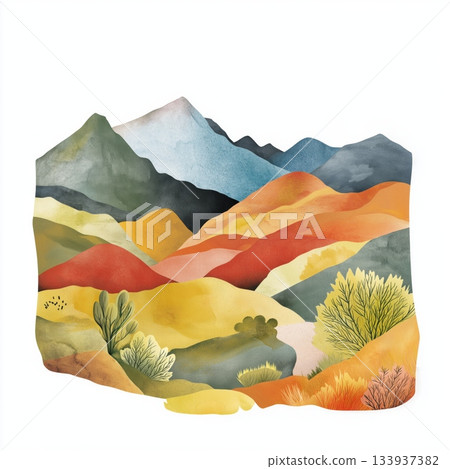 Atlas Mountains. Atlas Mountains hand drawn watercolor illustration on white background Atlas Mountains. Atlas Mountains hand drawn watercolor illustration on white background 133937382