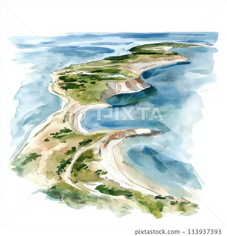 Bazaruto Archipelago. Bazaruto Archipelago hand drawn watercolor illustration on white background 133937393