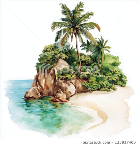 Bioko Island. Bioko Island hand drawn watercolor illustration on white background 133937400