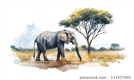 Hwange National Park. Hwange National Park hand drawn watercolor illustration on white background Hwange National Park. Hwange National Park hand drawn watercolor illustration on white background 133937904