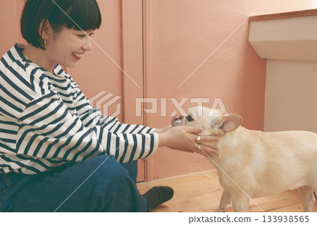 French bulldog and young woman 133938565