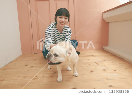 French bulldog and young woman 133938566