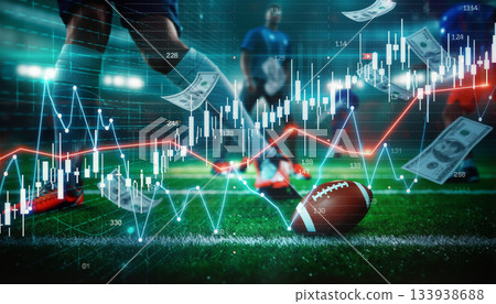 Football game with graphs and money symbols showing trends and investment in sports Football game with graphs and money symbols showing trends and investment in sports 133938688