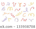 Spiral arrow doodle, collage cutout wavy twist minimal squiggly line set. Curve comic turn way cut out direction. Playful quirky simple free hand elements.  133938708