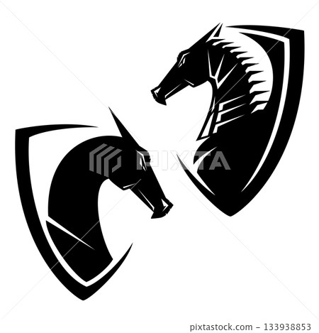 fairy tale dragon head and coat of arms shield black and white vector design fairy tale dragon head and coat of arms shield black and white vector design 133938853