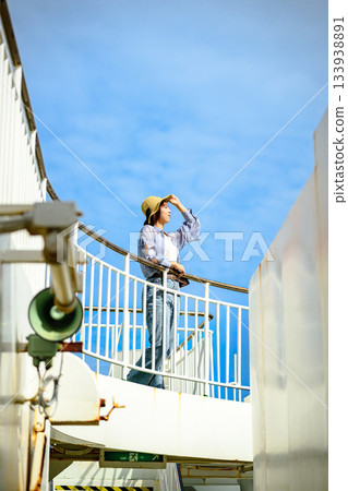 Woman looking into the distance, boat trip Woman looking into the distance, boat trip 133938891