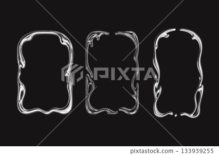 Set of white chrome halftone frames in Y2K collage style 133939255