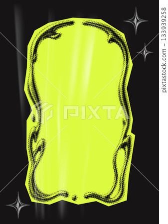 Neon yellow halftone chrome frame with sparkles in Y2K collage style Neon yellow halftone chrome frame with sparkles in Y2K collage style 133939258