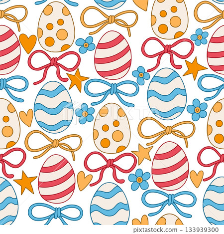 Easter print. Cute vector pattern with Easter eggs and bows. Easter print. Cute vector pattern with Easter eggs and bows. 133939300
