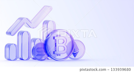 Cryptocurrency exchange market 3d banner. Glass holographic crypto trading chart with bitcoin, ethereum and solana coins for buy and sell. Digital money mining, blockchain technology. 3D illustration Cryptocurrency exchange market 3d banner. Glass holographic crypto trading chart with bitcoin, ethereum and solana coins for buy and sell. Digital money mining, blockchain technology. 3D illustration 133939680