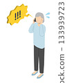 Senior woman panicking from a strong tone on the phone - Isometric 133939723