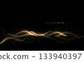 A wavy pattern of small mosaic gold on a black background. An isolated design component 133940397