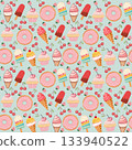Dessert food seamless pattern with cupcakes, donut, ice cream 133940522