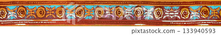 Abstract seamless colorful golden red turqoise teal texture or border pattern 1 133940593