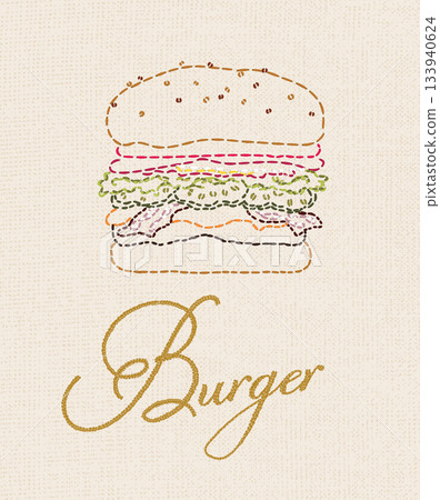 Burger embroidery style with multi colored threads Burger embroidery style with multi colored threads 133940624