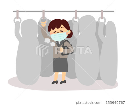 火車上,一名穿著西裝的女子咳嗽 火車上,一名穿著西裝的女子咳嗽 133940767