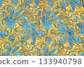 Floral paisley seamless ornament colorful blue orange red texture pattern diagonal composition 133940798