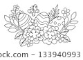 Coloring book. Easter decoration. Cute vector illustration, composition with flowers and Easter eggs in cartoon style. 133940993