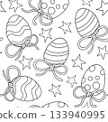 Coloring book. Easter print. Seamless vector pattern with Easter eggs and bows. 133940995
