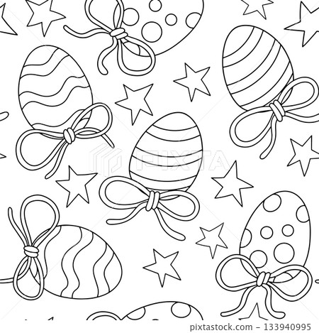 Coloring book. Easter print. Seamless vector pattern with Easter eggs and bows. Coloring book. Easter print. Seamless vector pattern with Easter eggs and bows. 133940995