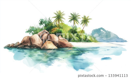 Mahe Island. Mahe Island hand drawn watercolor illustration on white background 133941113
