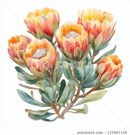 Namaqualand Flower Route. Namaqualand Flower Route hand drawn watercolor illustration on white background 133941150