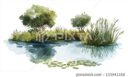 Okavango Delta. Okavango Delta hand drawn watercolor illustration on white background 133941168
