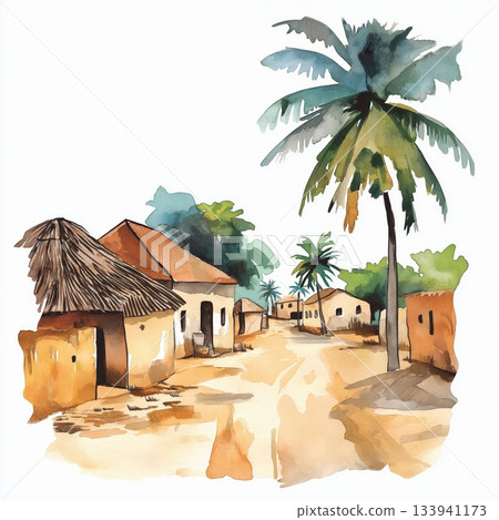 Ouidah. Ouidah hand drawn watercolor illustration on white background 133941173