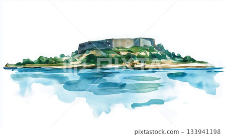 Robben Island. Robben Island hand drawn watercolor illustration on white background 133941198