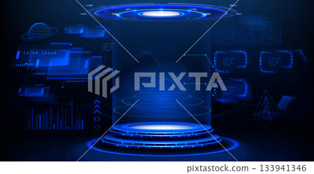 Futuristic hologram tech podium - glowing portal 133941346